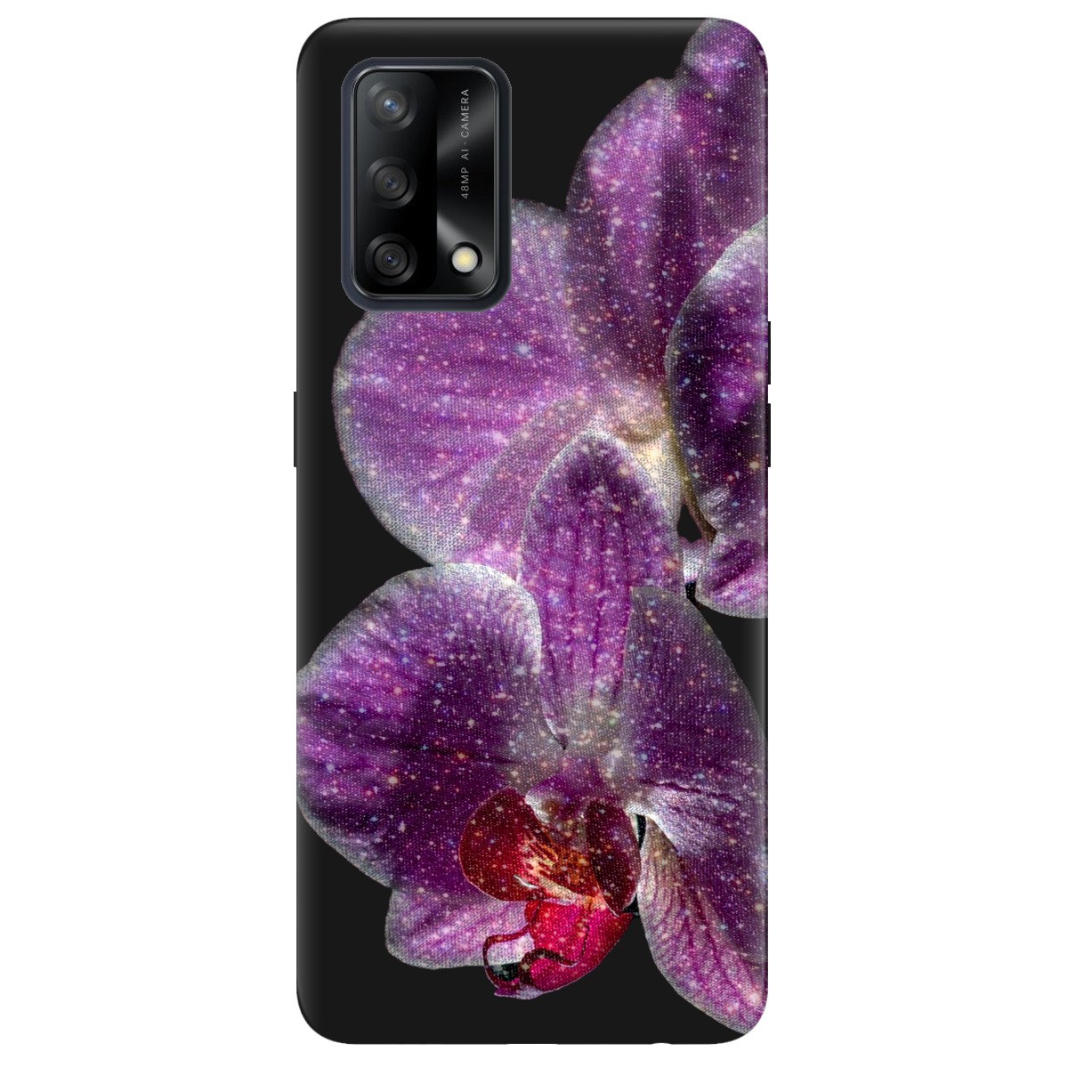 Чехол для Oppo A74 4G черный матовый soft touch Волшебная орхидея - фото 1 - Чехлы для телефонов