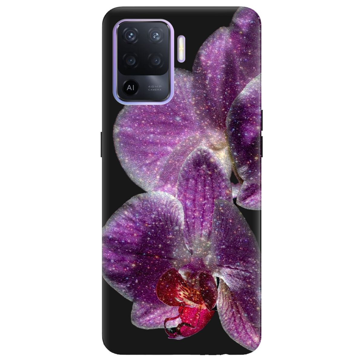 Чехол для Oppo Reno 5 Lite черный матовый soft touch Волшебная орхидея - фото 1 - Чехлы для телефонов