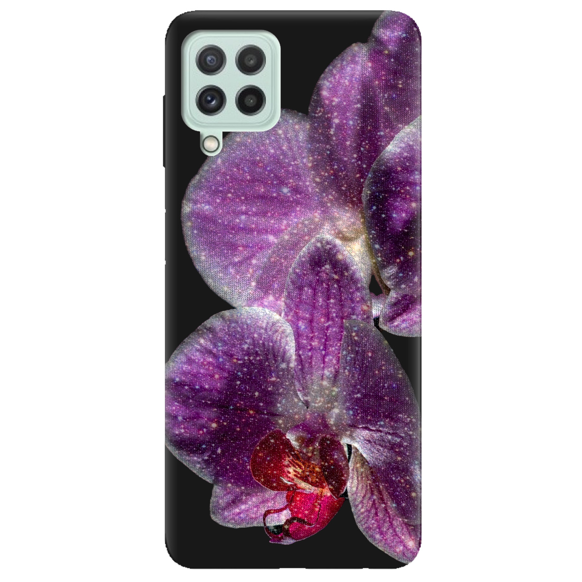 Чохол для Samsung Galaxy A22 4G чорний матовий soft touch Чарівна орхідея - фото 1 - Чохли для телефонів