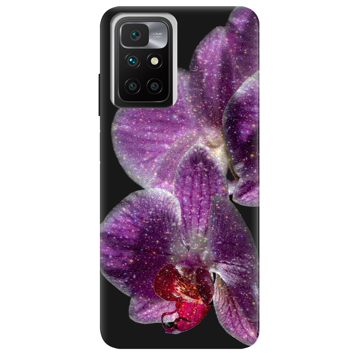 Чохол для Xiaomi Redmi 10 чорний матовий soft touch Чарівна орхідея - фото 1 - Чохли для телефонів