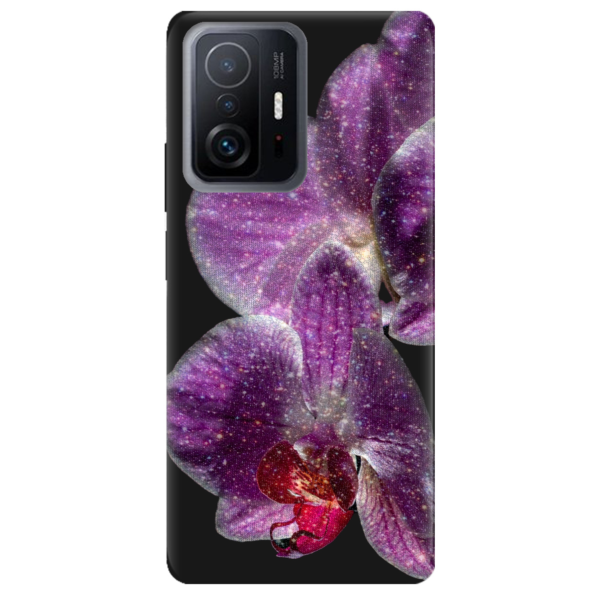Чехол для Xiaomi 11T Pro черный матовый soft touch Волшебная орхидея - фото 1 - Чехлы для телефонов