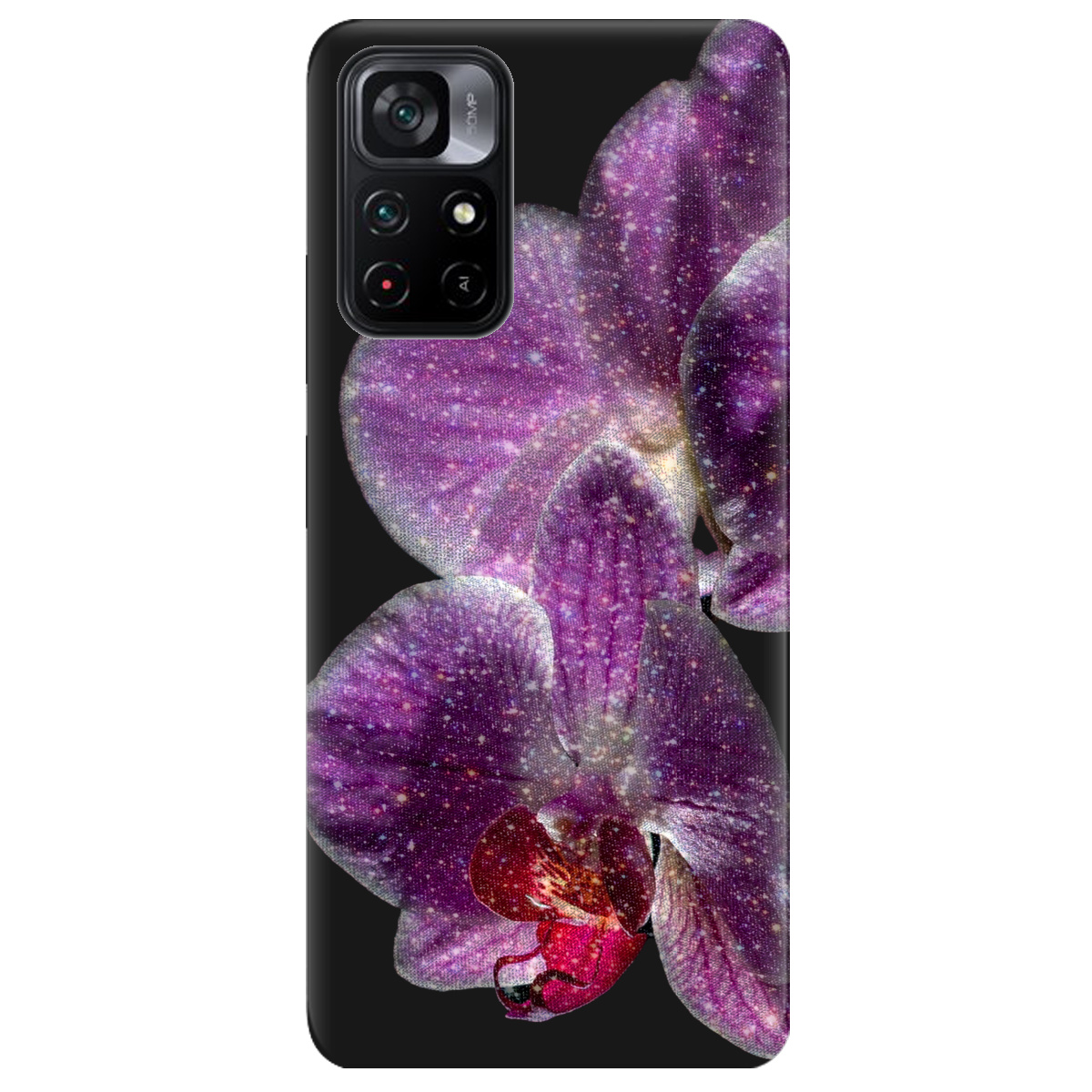 Чехол для Xiaomi Poco M4 Pro 5G черный матовый soft touch Волшебная орхидея - фото 1 - Чехлы для телефонов