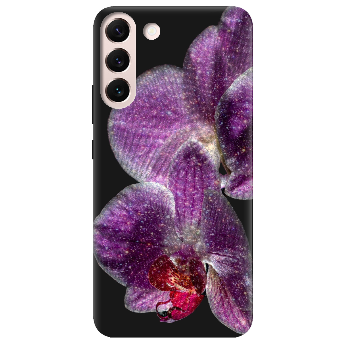 Чехол для Samsung Galaxy S22 черный матовый soft touch Волшебная орхидея - фото 1 - Чехлы для телефонов