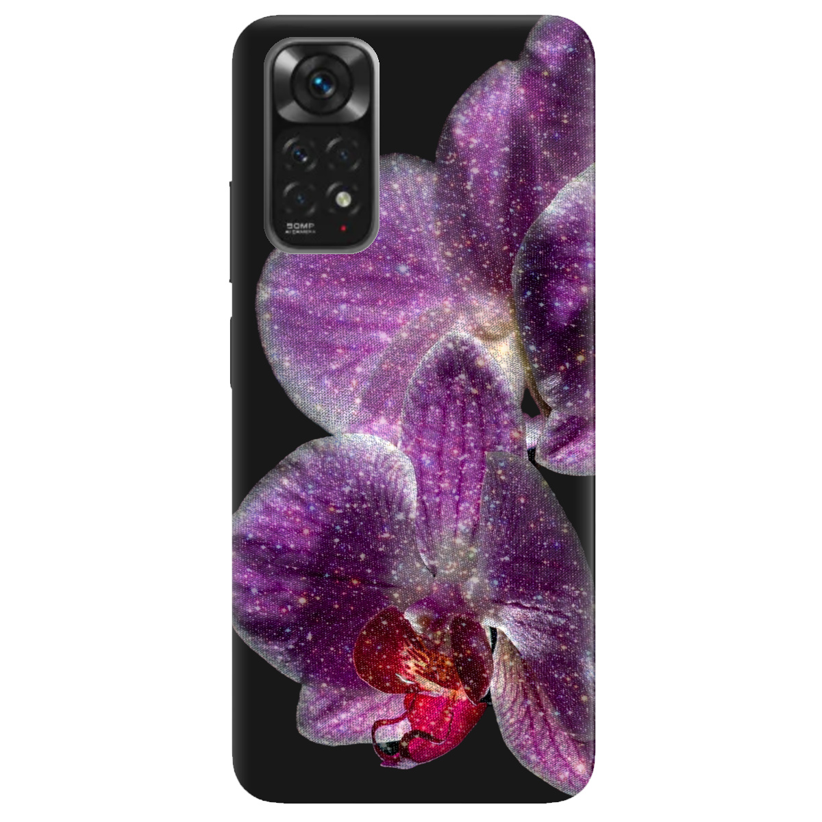 Чехол для Xiaomi Redmi Note 11 черный матовый soft touch Волшебная орхидея - фото 1 Чехол для Xiaomi Redmi Note 11 черный матовый soft touch Волшебная орхидея - фото 1 - Чехлы для телефонов