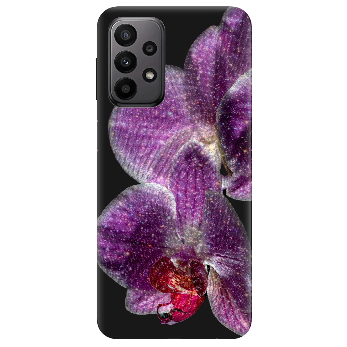 Чохол для Samsung Galaxy A23 4G чорний матовий soft touch Чарівна орхідея - фото 1 Чохол для Samsung Galaxy A23 4G чорний матовий soft touch Чарівна орхідея - фото 1 - Чохли для телефонів