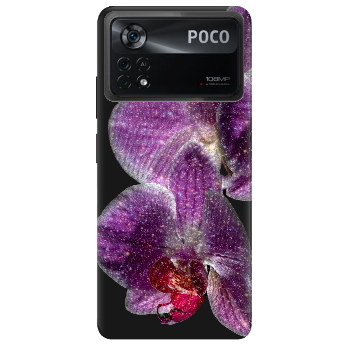 Чохол для Xiaomi Poco X4 Pro 5G чорний матовий soft touch Чарівна орхідея - фото 1 - Чохли для телефонів