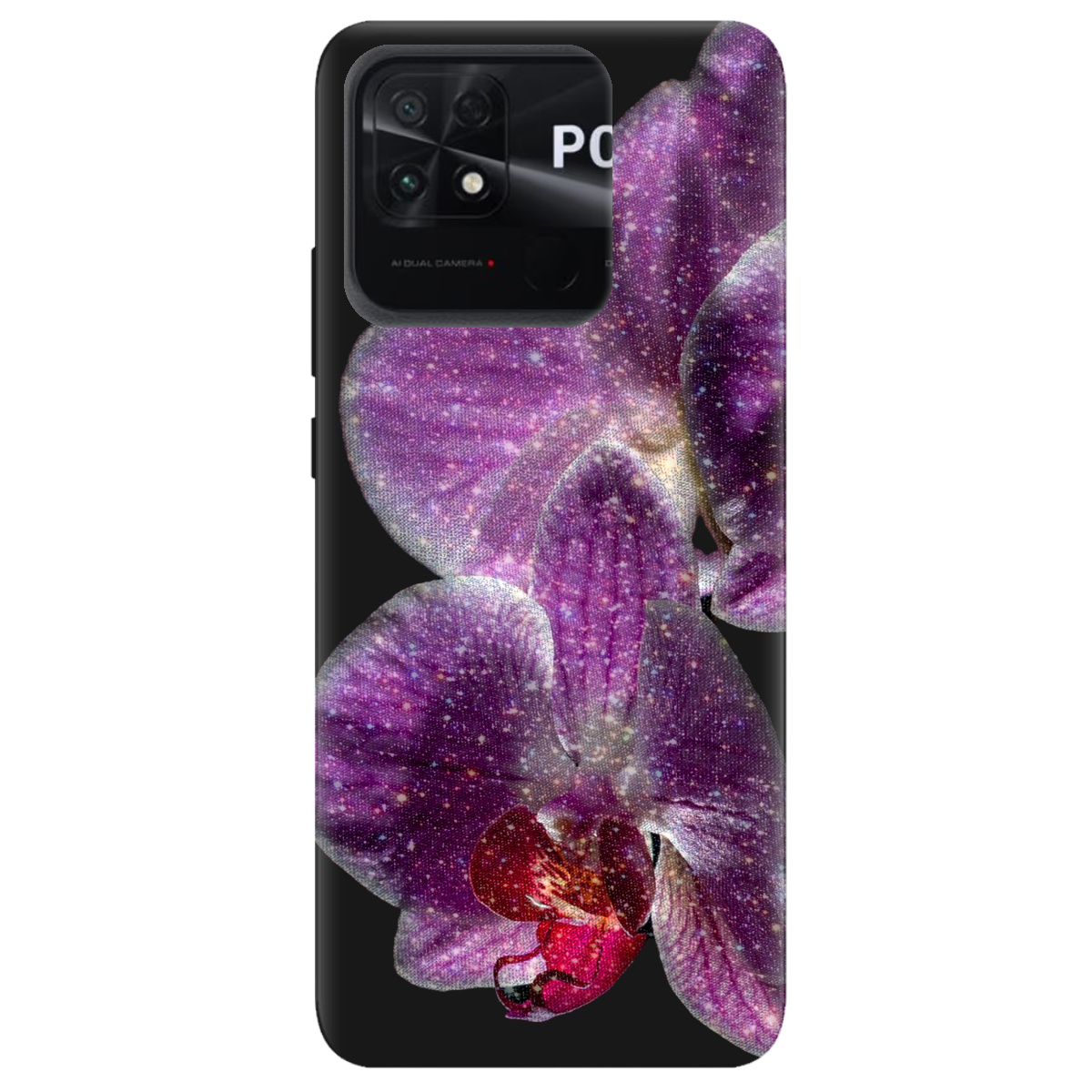 Чохол для Xiaomi Poco C40 чорний матовий soft touch Чарівна орхідея - фото 1 Чохол для Xiaomi Poco C40 чорний матовий soft touch Чарівна орхідея - фото 1 - Чохли для телефонів