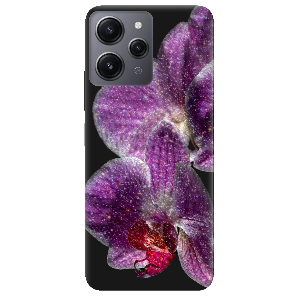 Чехол для Xiaomi Redmi 12 черный матовый soft touch Волшебная орхидея - фото 1 - Чехлы для телефонов