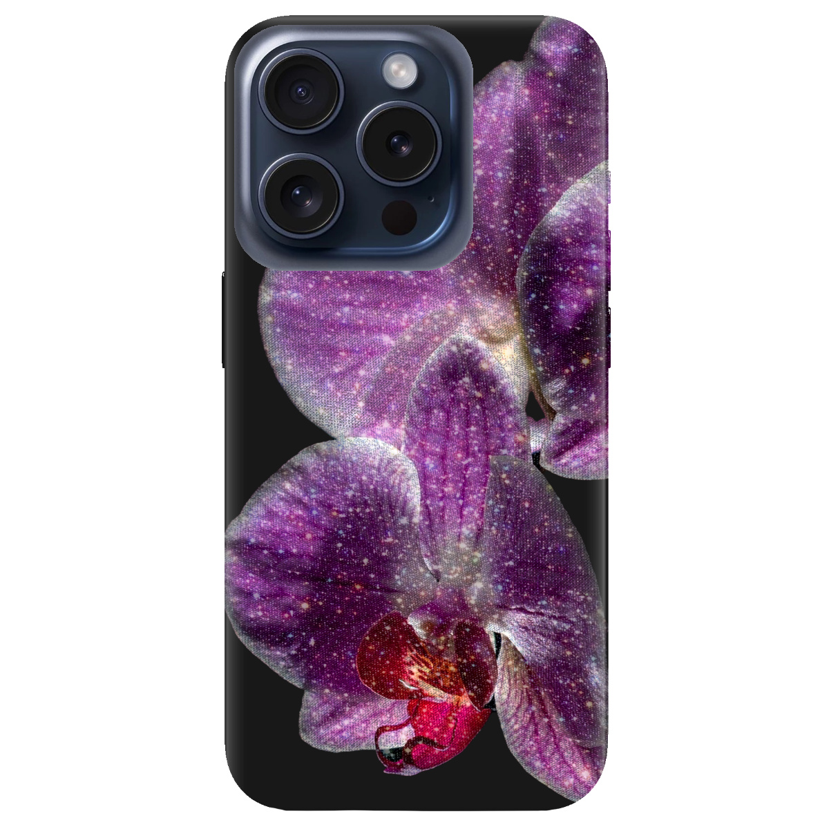 Чехол для Apple iPhone 15 Pro Max черный матовый soft touch Волшебная орхидея - фото 1 - Чехлы для телефонов