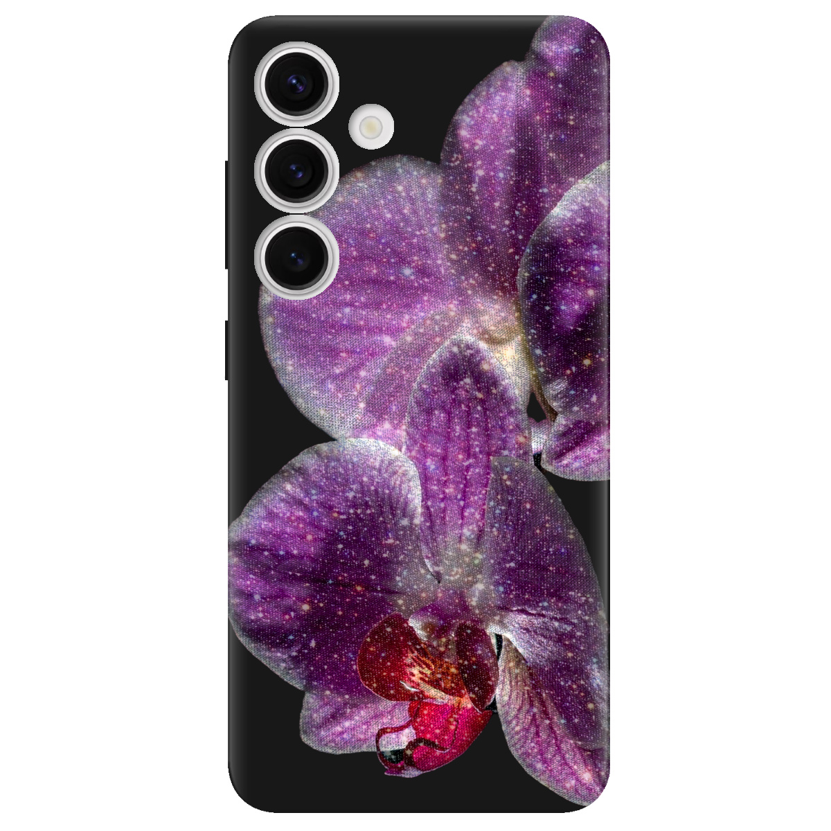 Чохол для Samsung Galaxy S24 чорний матовий soft touch Чарівна орхідея - фото 1 - Чохли для телефонів
