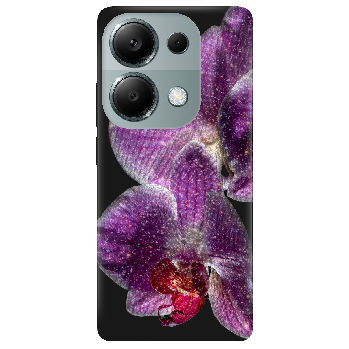 Чехол для Xiaomi Poco M6 Pro 4G черный матовый soft touch Волшебная орхидея - фото 1 Чехол для Xiaomi Poco M6 Pro 4G черный матовый soft touch Волшебная орхидея - фото 1 - Чехлы для телефонов