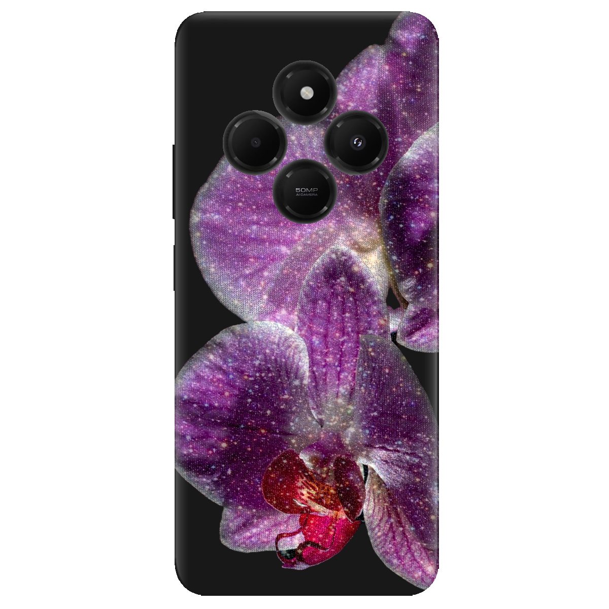 Чохол для Xiaomi Redmi 14C чорний матовий soft touch Чарівна орхідея - фото 1 - Чохли для телефонів