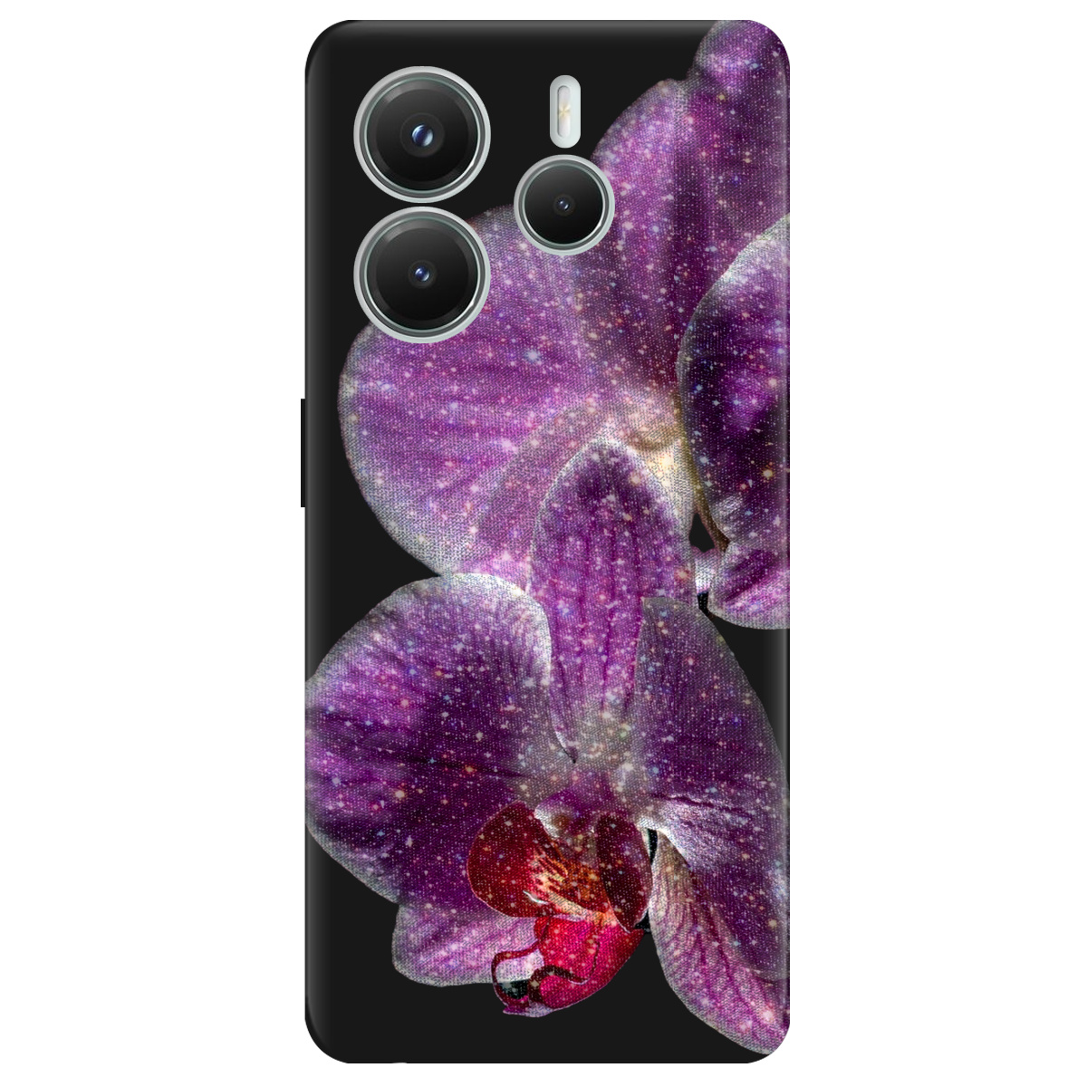 Чехол для Xiaomi Redmi Note 14 5G черный матовый soft touch Волшебная орхидея - фото 1 - Чехлы для телефонов