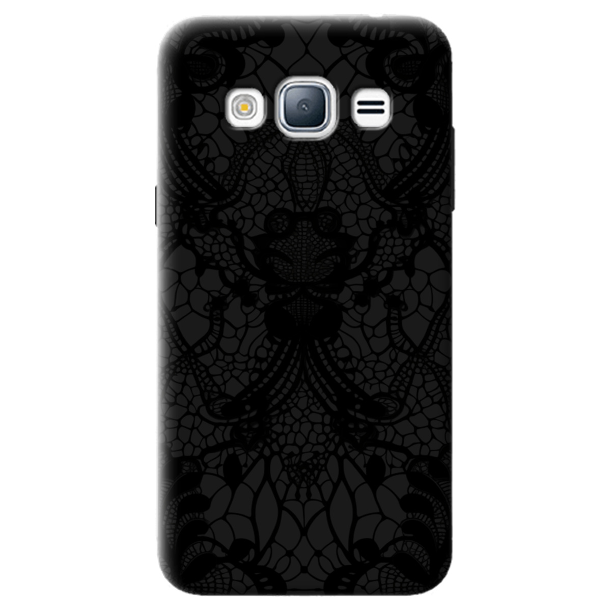 Чохол для Samsung Galaxy J3 2016 чорний матовий soft touch Чорне мереживо - фото 1 Чохол для Samsung Galaxy J3 2016 чорний матовий soft touch Чорне мереживо - фото 1 - Чохли для телефонів