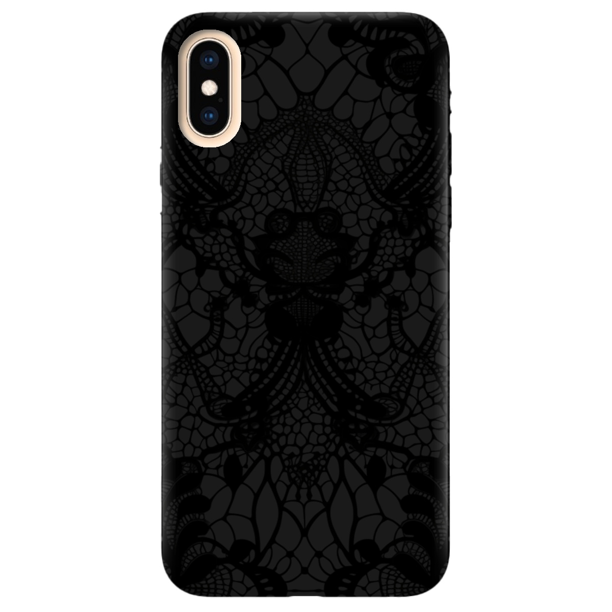 Чехол для Apple iPhone X черный матовый soft touch Черное кружево - фото 1 Чехол для Apple iPhone X черный матовый soft touch Черное кружево - фото 1 - Чехлы для телефонов