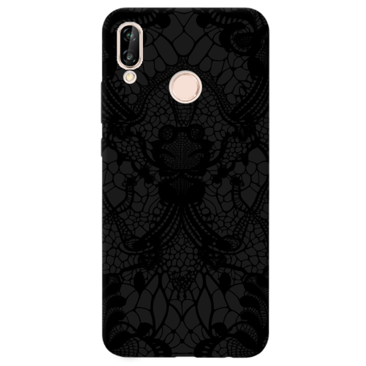 Чехол для Huawei P20 Lite черный матовый soft touch Черное кружево - фото 1 - Чехлы для телефонов