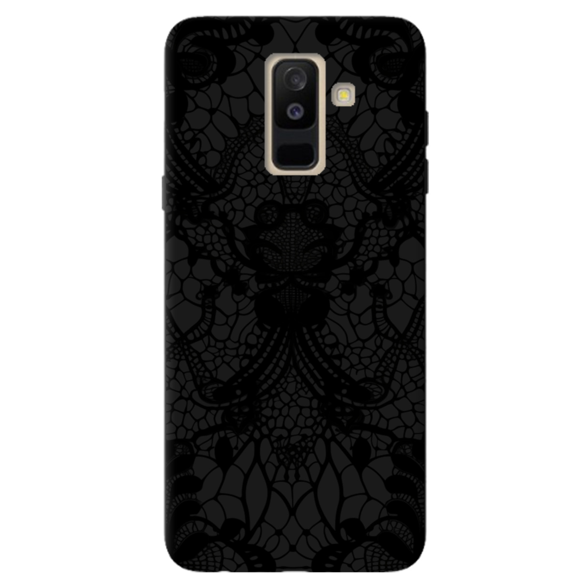 Чехол для Samsung Galaxy A6 Plus 2018 черный матовый soft touch Черное кружево - фото 1 - Чехлы для телефонов