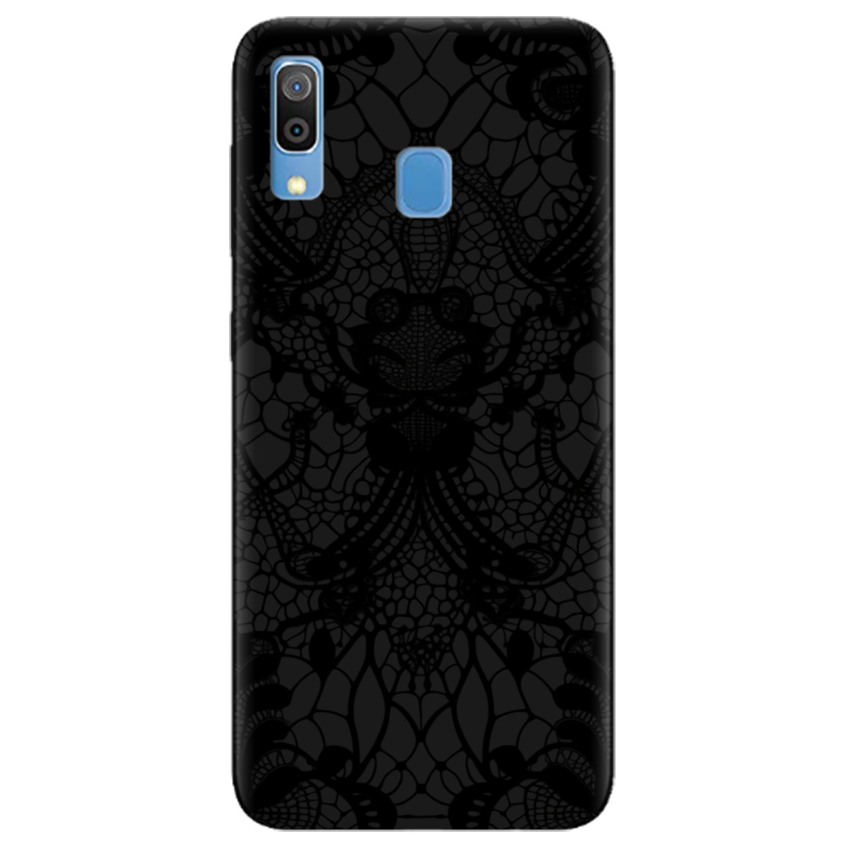 Чехол для Samsung Galaxy A30 черный матовый soft touch Черное кружево - фото 1 - Чехлы для телефонов