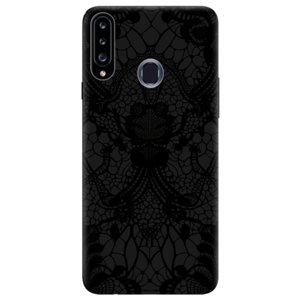 Чехол для Samsung Galaxy A20s черный матовый soft touch Черное кружево - фото 1 - Чехлы для телефонов