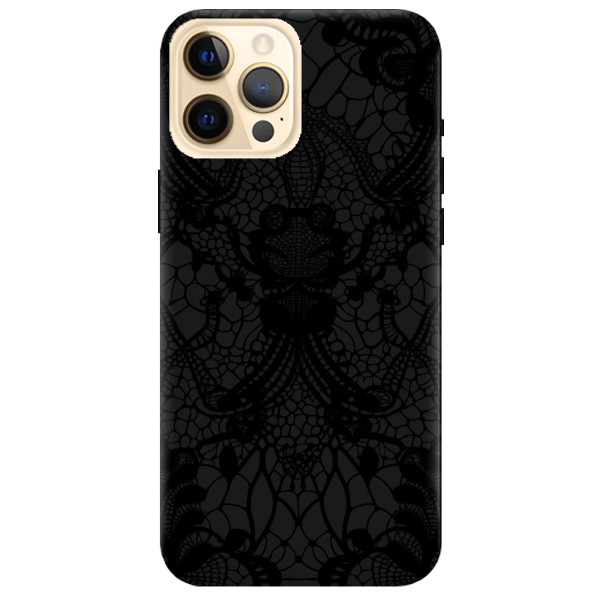 Чехол для Apple iPhone 12 Pro Max черный матовый soft touch Черное кружево - фото 1 Чехол для Apple iPhone 12 Pro Max черный матовый soft touch Черное кружево - фото 1 - Чехлы для телефонов
