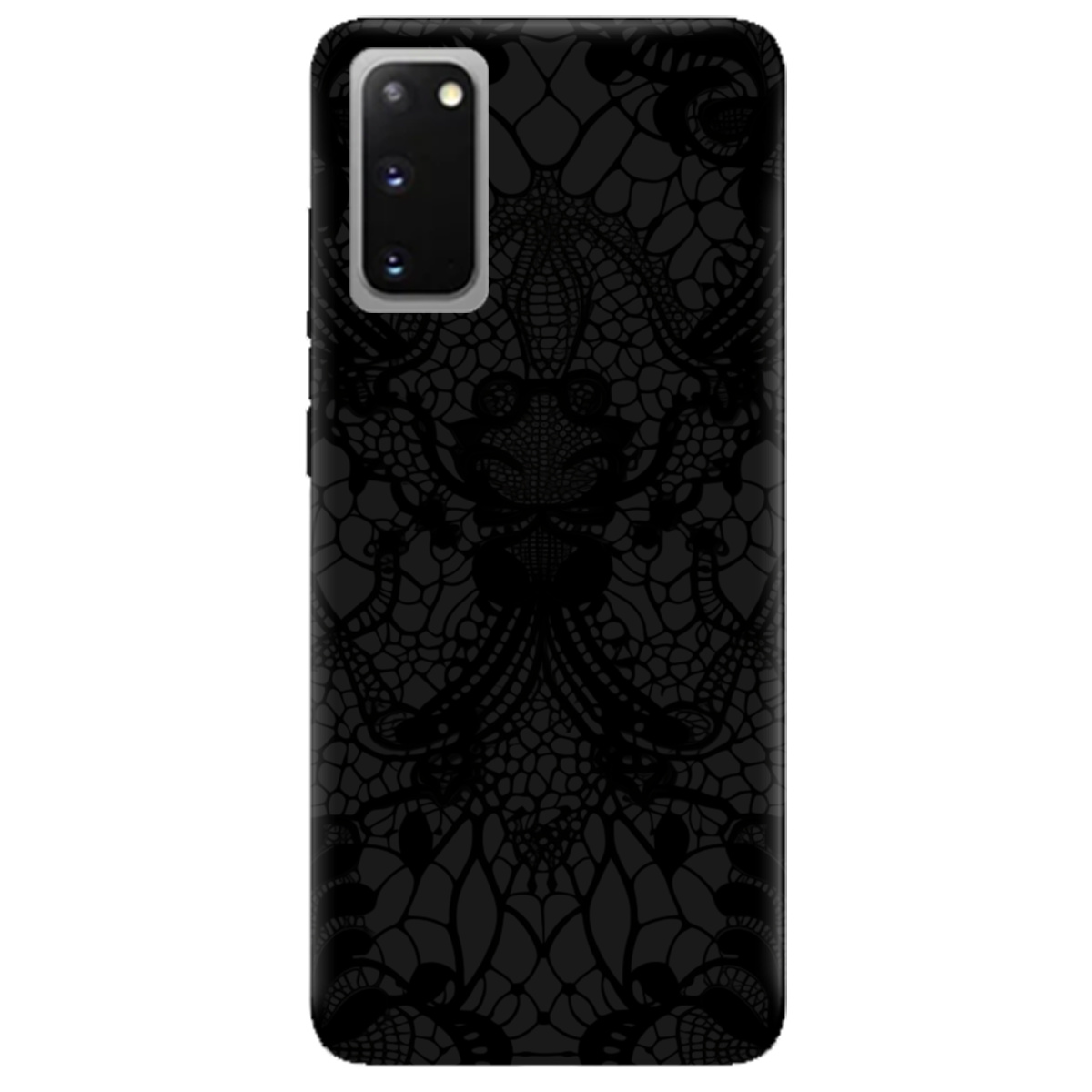 Чехол для Samsung Galaxy S20 черный матовый soft touch Черное кружево - фото 1 - Чехлы для телефонов