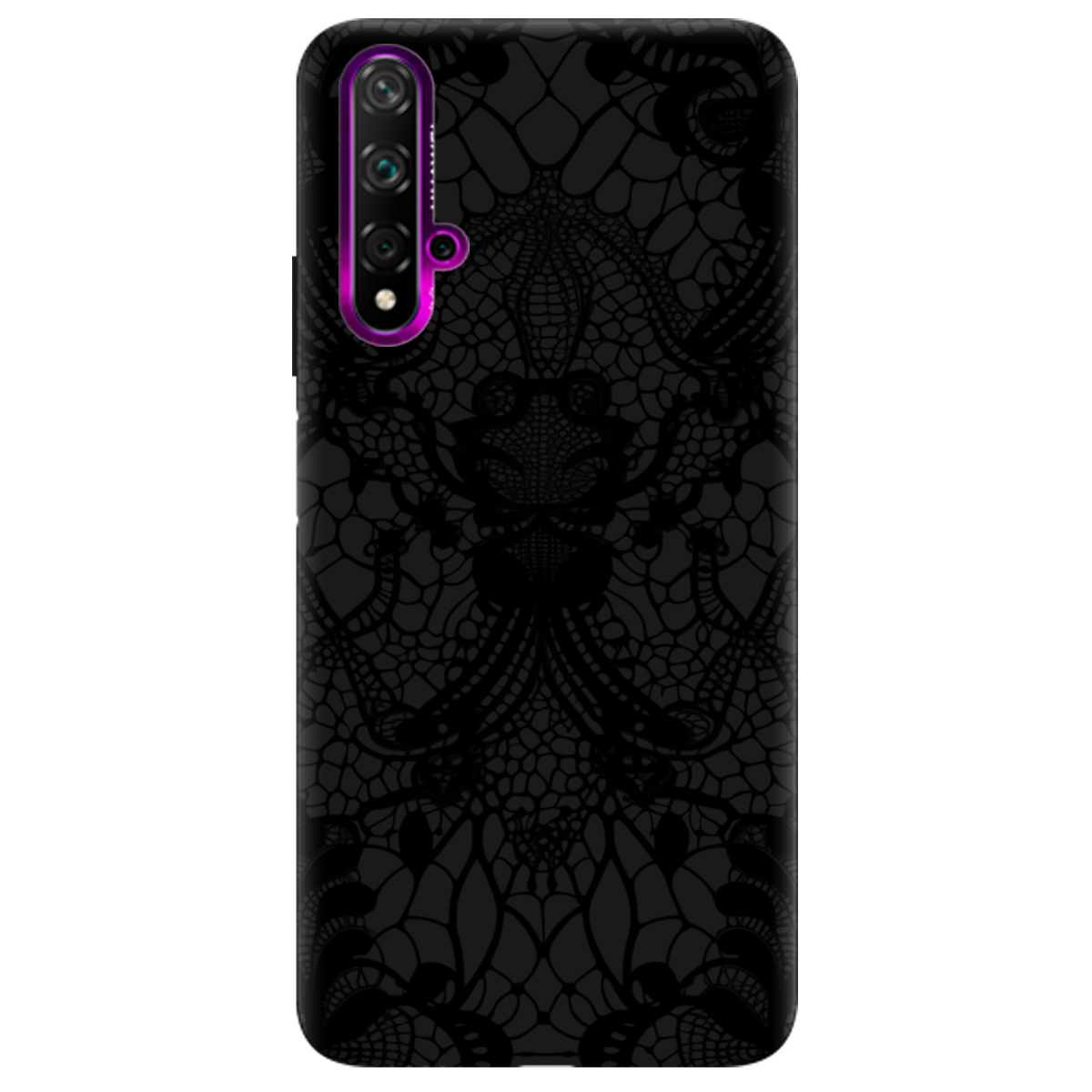 Чохол для Huawei Nova 5T чорний матовий soft touch Чорне мереживо - фото 1 - Чохли для телефонів