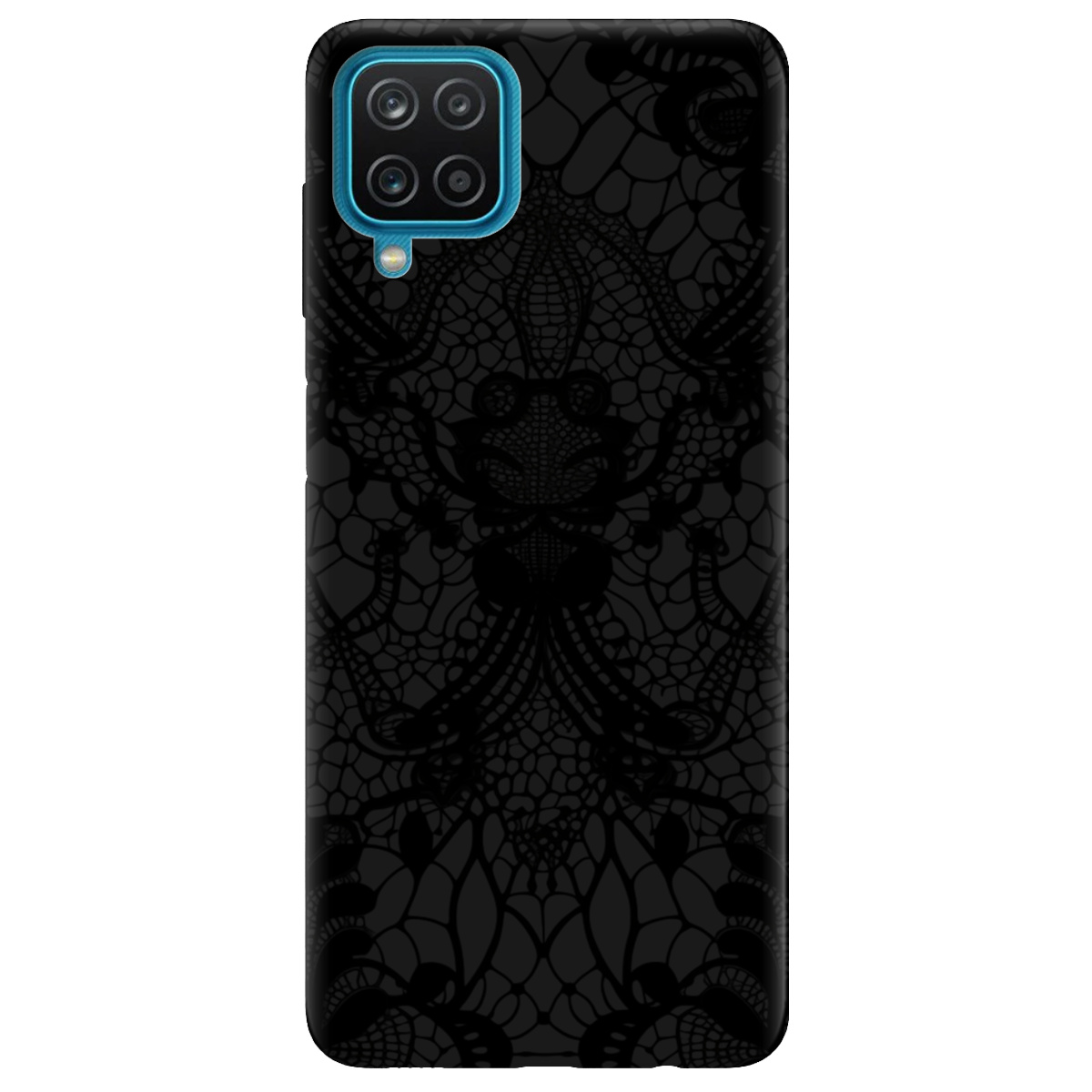 Чехол для Samsung Galaxy M12 черный матовый soft touch Черное кружево - фото 1 Чехол для Samsung Galaxy M12 черный матовый soft touch Черное кружево - фото 1 - Чехлы для телефонов