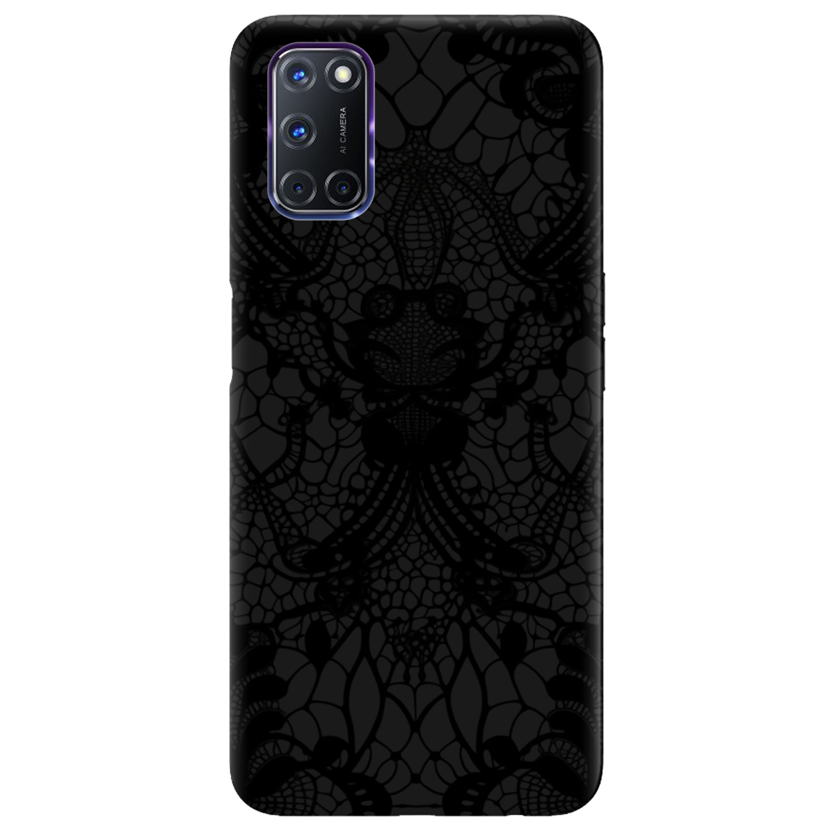 Чехол для Oppo A52/ A72/ A92 черный матовый soft touch Черное кружево - фото 1 - Чехлы для телефонов