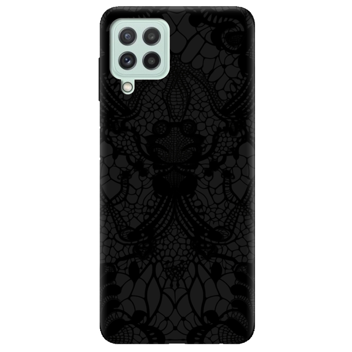 Чехол для Samsung Galaxy M32 черный матовый soft touch Черное кружево - фото 1 Чехол для Samsung Galaxy M32 черный матовый soft touch Черное кружево - фото 1 - Чехлы для телефонов