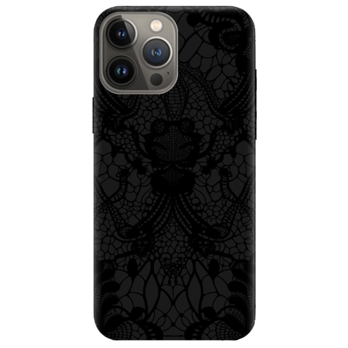 Чехол для Apple iPhone 13 Pro черный матовый soft touch Черное кружево - фото 1 Чехол для Apple iPhone 13 Pro черный матовый soft touch Черное кружево - фото 1 - Чехлы для телефонов