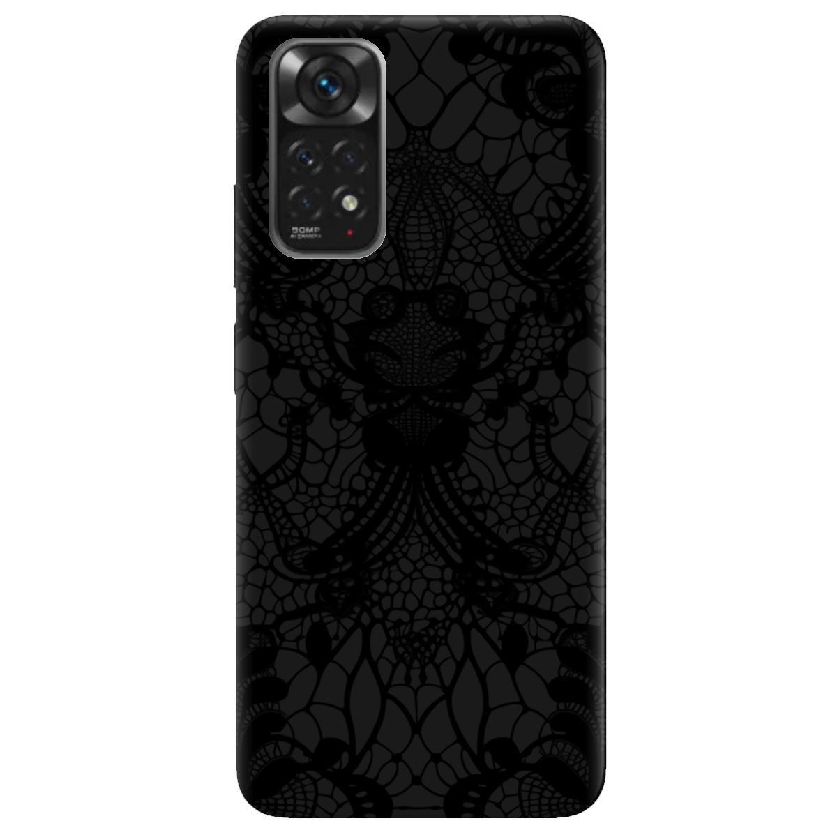 Чехол для Xiaomi Redmi Note 11s черный матовый soft touch Черное кружево - фото 1 - Чехлы для телефонов