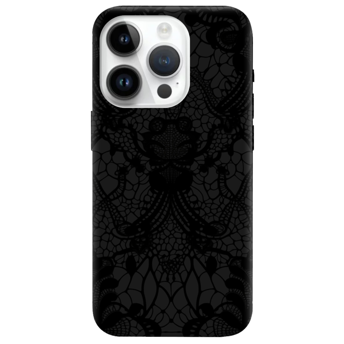 Чехол для Apple iPhone 14 Pro Max черный матовый soft touch Черное кружево - фото 1 Чехол для Apple iPhone 14 Pro Max черный матовый soft touch Черное кружево - фото 1 - Чехлы для телефонов