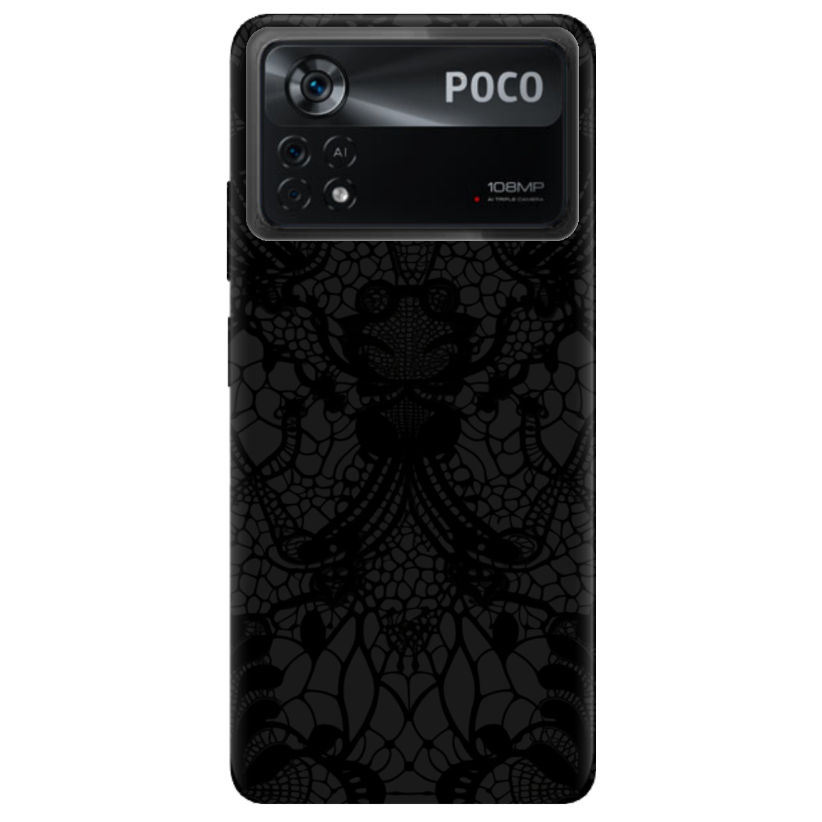 Чохол для Xiaomi Poco X4 Pro 5G чорний матовий soft touch Чорне мереживо - фото 1 - Чохли для телефонів