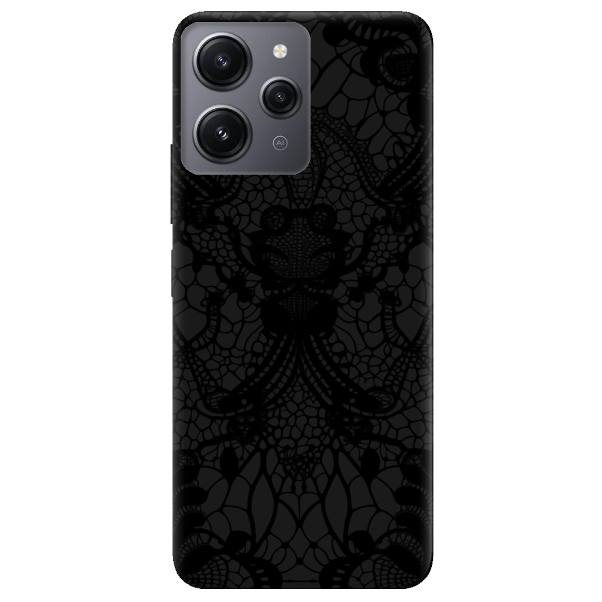 Чехол для Xiaomi Redmi 12 черный матовый soft touch Черное кружево - фото 1 Чехол для Xiaomi Redmi 12 черный матовый soft touch Черное кружево - фото 1 - Чехлы для телефонов