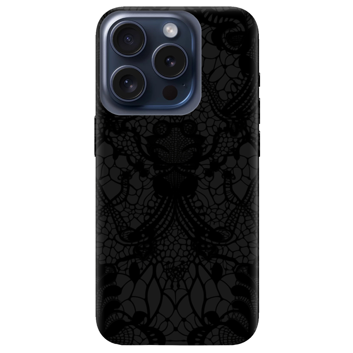 Чехол для Apple iPhone 15 Pro Max черный матовый soft touch Черное кружево - фото 1 - Чехлы для телефонов