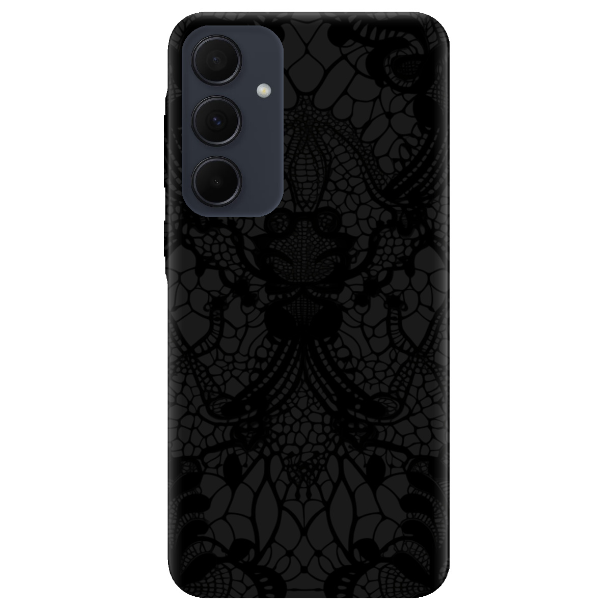 Чехол для Samsung Galaxy A35 черный матовый soft touch Черное кружево - фото 1 - Чехлы для телефонов