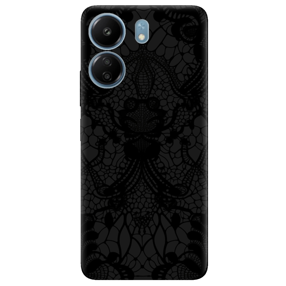 Чехол для Xiaomi Redmi 13C черный матовый soft touch Черное кружево - фото 1 - Чехлы для телефонов