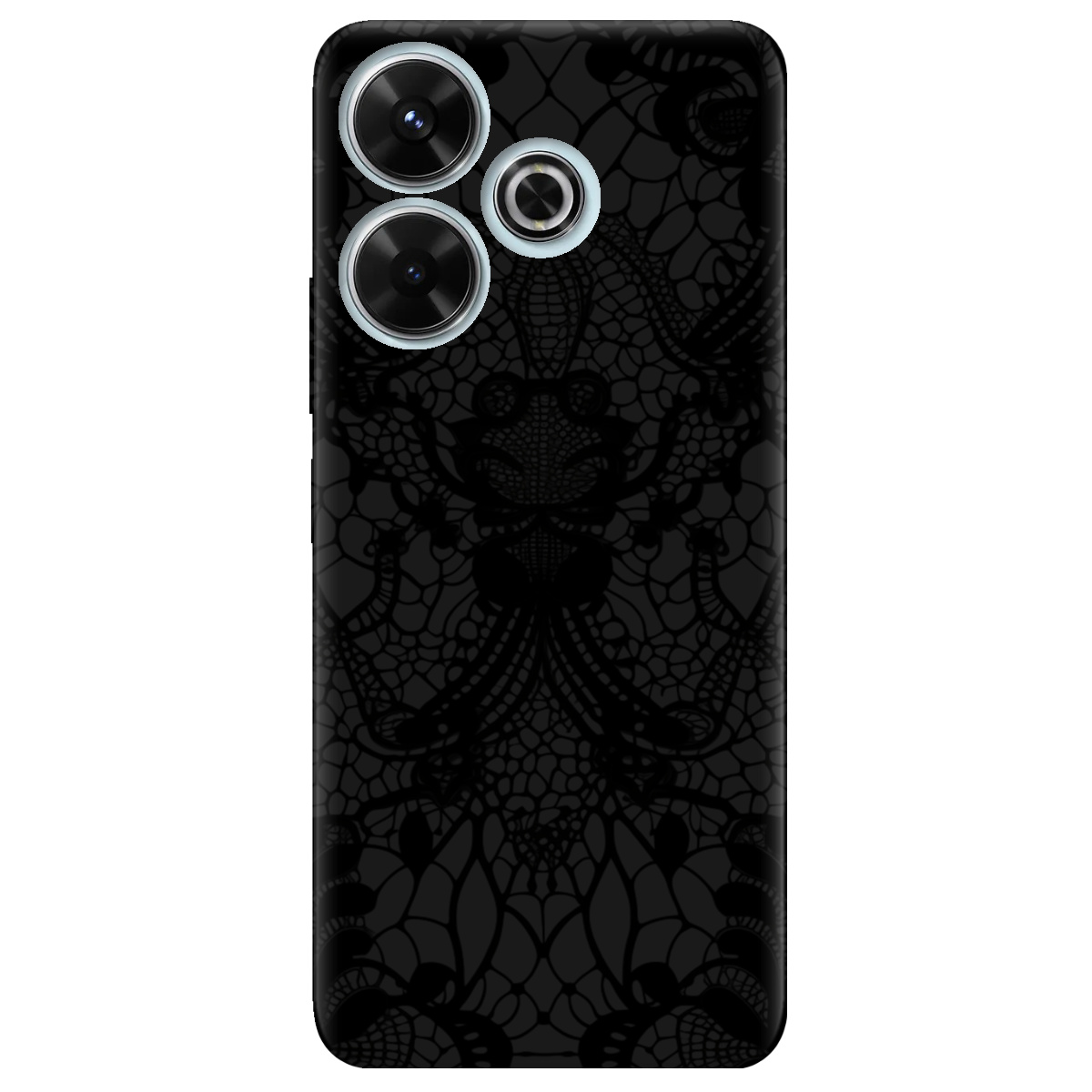 Чохол для Xiaomi Poco M6 4G чорний матовий soft touch Чорне мереживо - фото 1 - Чохли для телефонів