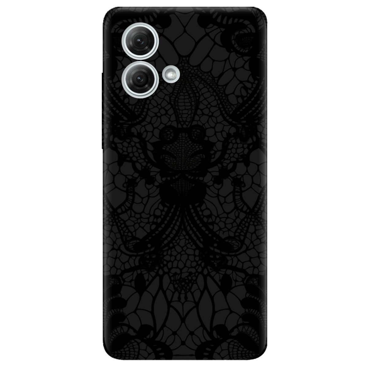 Чехол для Motorola G84 черный матовый soft touch Черное кружево - фото 1 - Чехлы для телефонов
