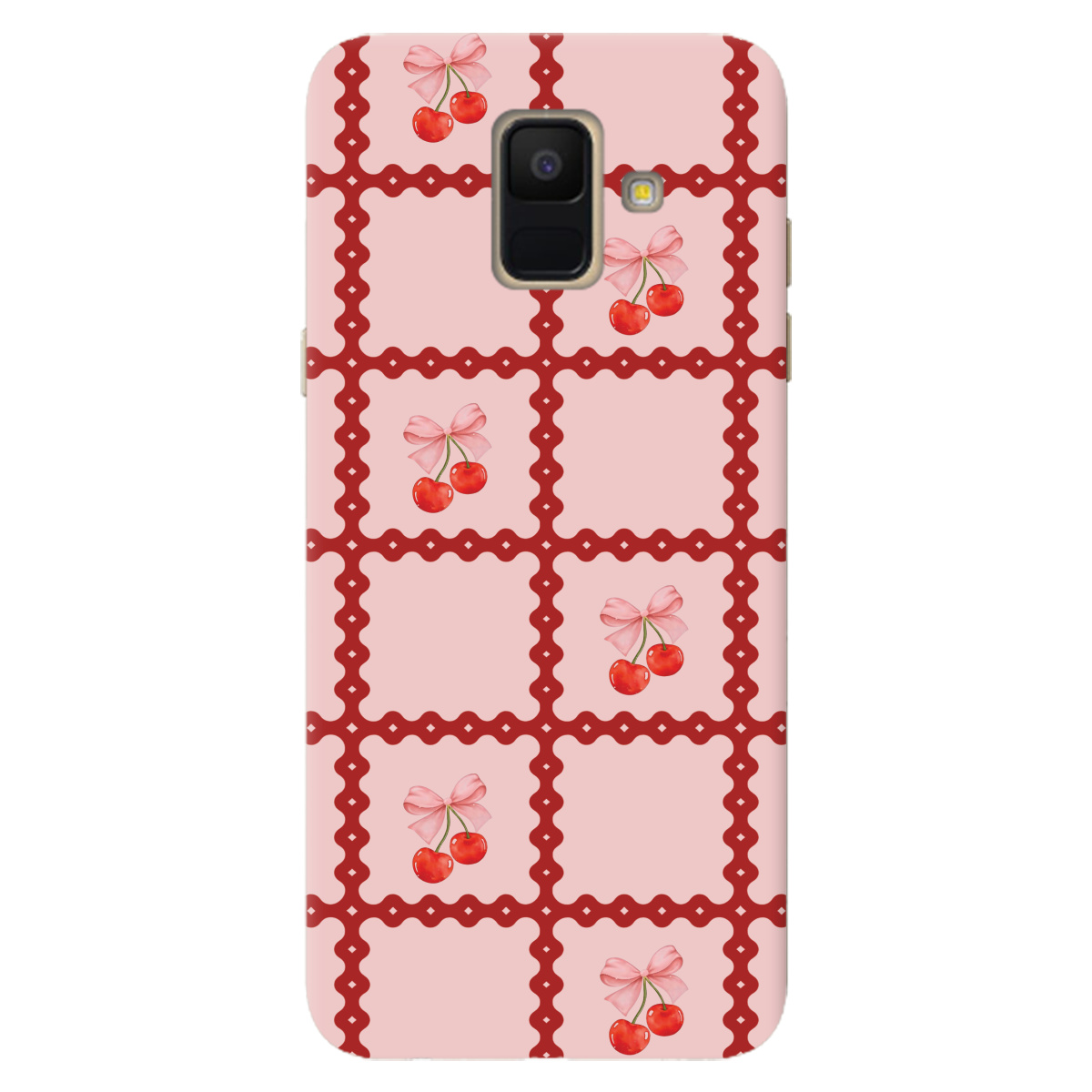 Чехол для Samsung Galaxy A6 2018 Вишни в сетке - фото 1 Чехол для Samsung Galaxy A6 2018 Вишни в сетке - фото 1 - Чехлы для телефонов