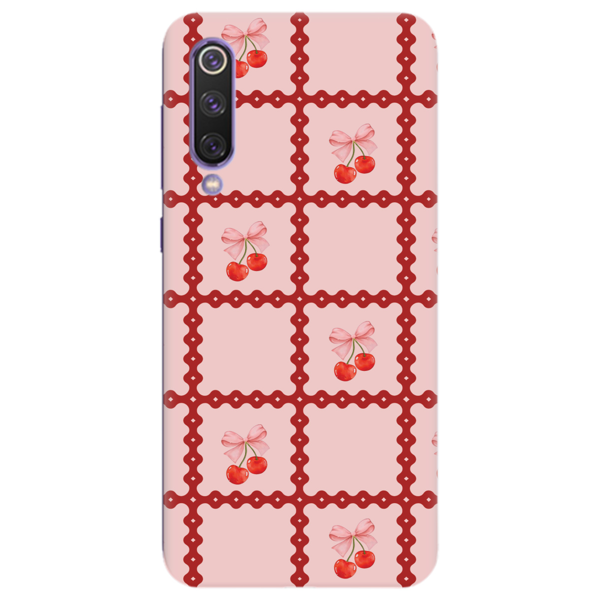 Чехол для Xiaomi Mi 9 SE Вишни в сетке - фото 1 Чехол для Xiaomi Mi 9 SE Вишни в сетке - фото 1 - Чехлы для телефонов