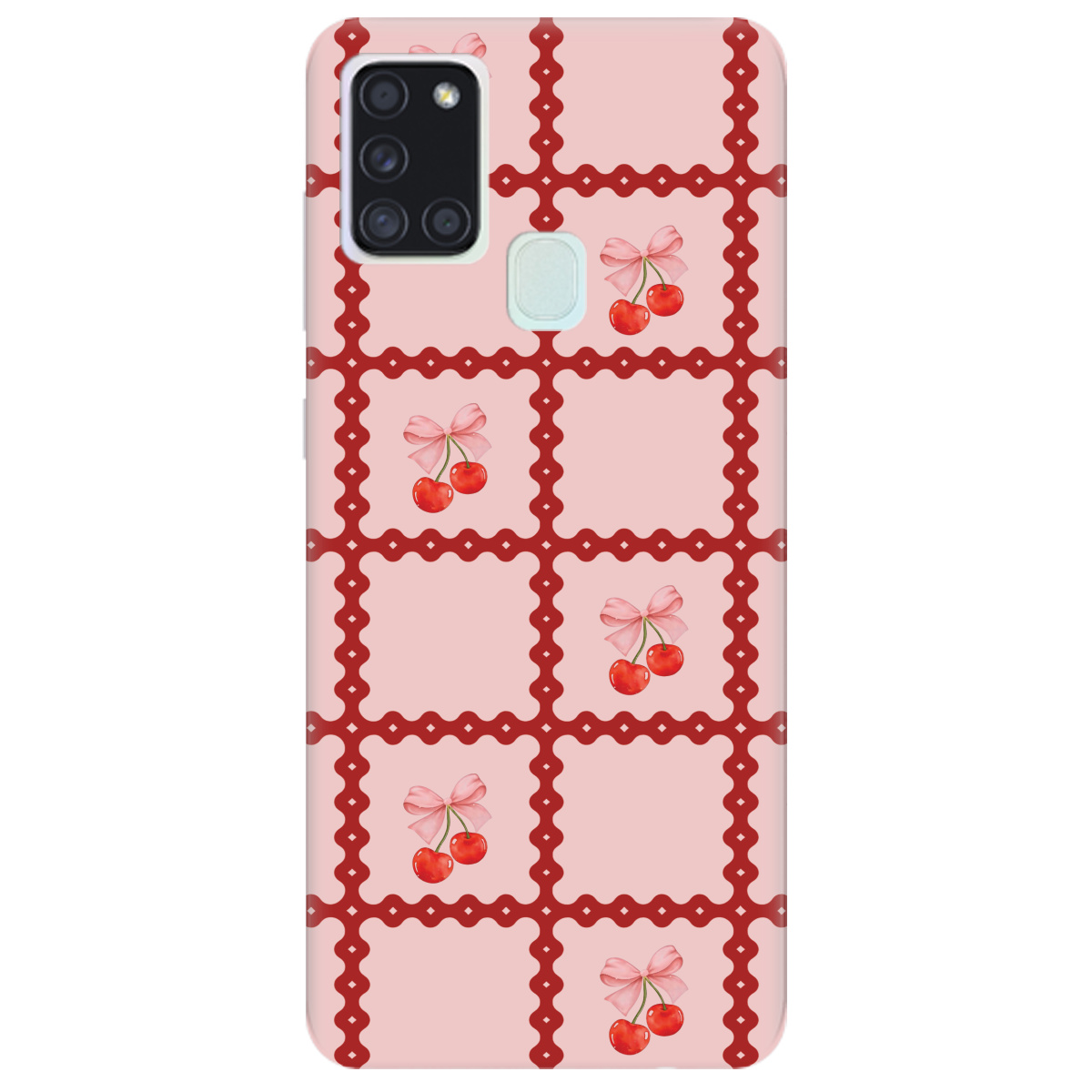 Чохол для Samsung Galaxy A21s Вишні у сітці - фото 1 - Чохли для телефонів