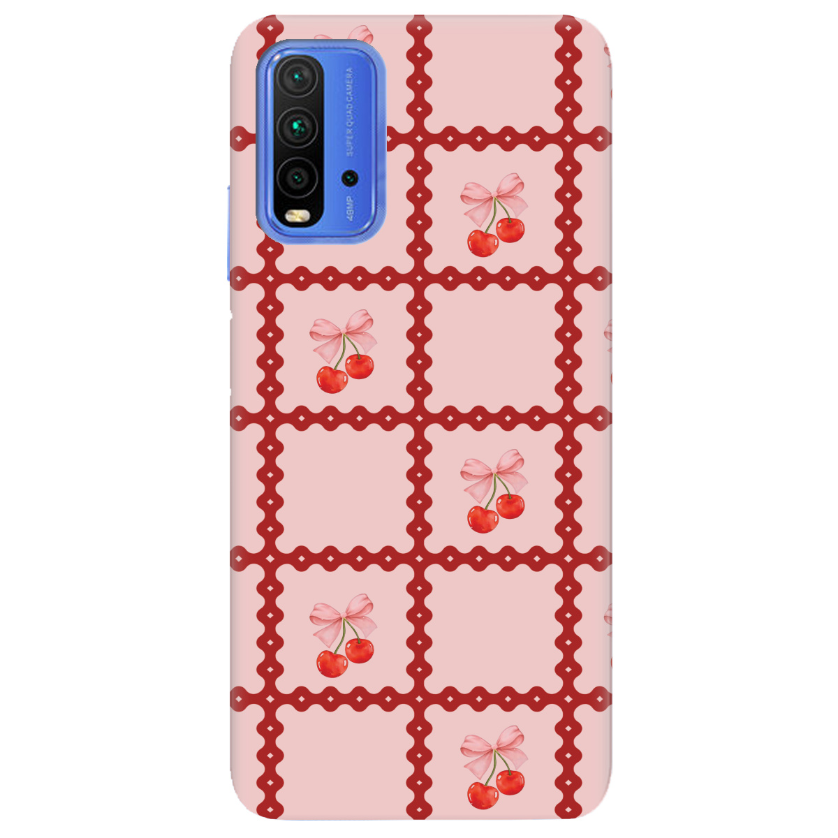 Чохол для Xiaomi Redmi 9T Вишні у сітці - фото 1 - Чохли для телефонів