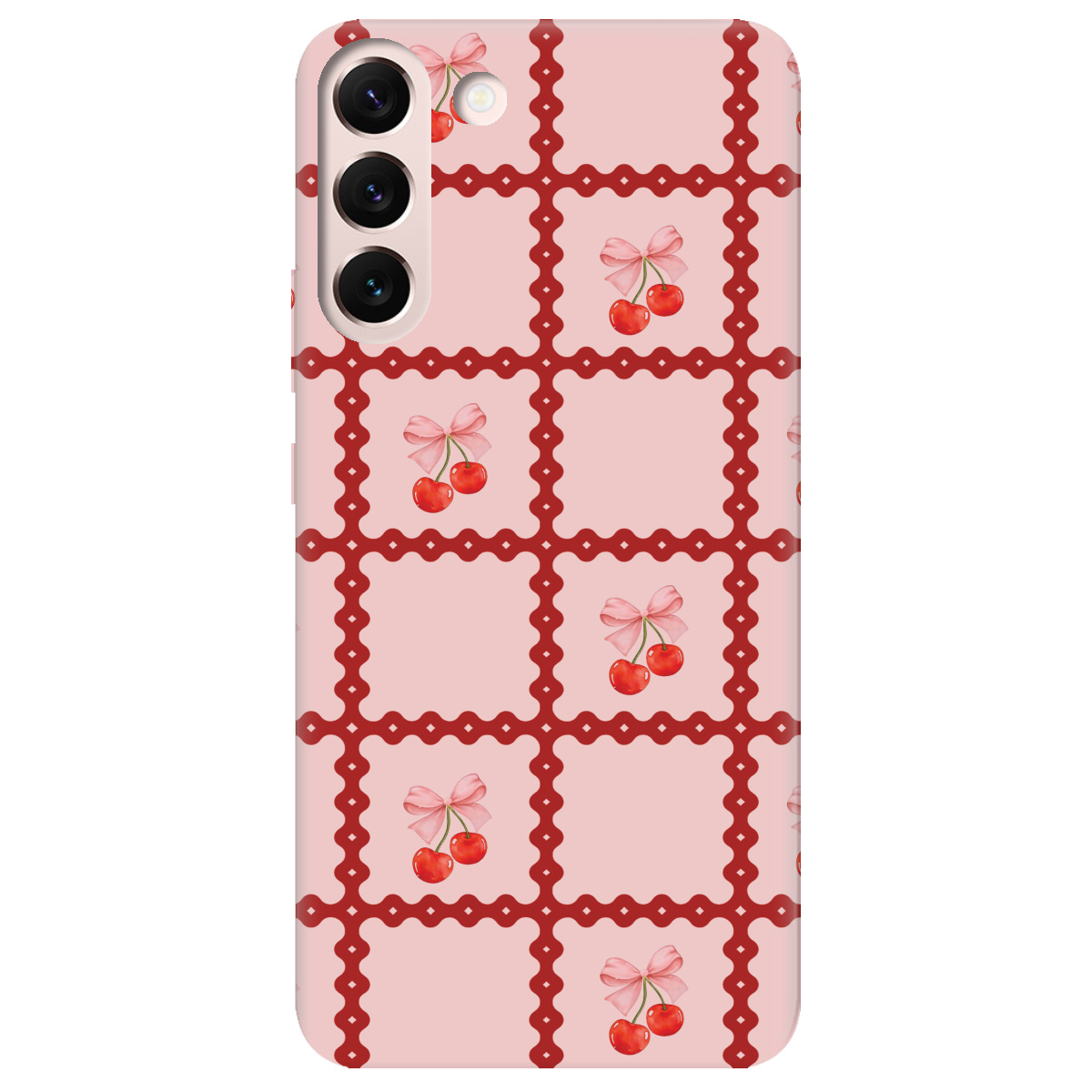 Чехол для Samsung Galaxy S22 Вишни в сетке - фото 1 Чехол для Samsung Galaxy S22 Вишни в сетке - фото 1 - Чехлы для телефонов