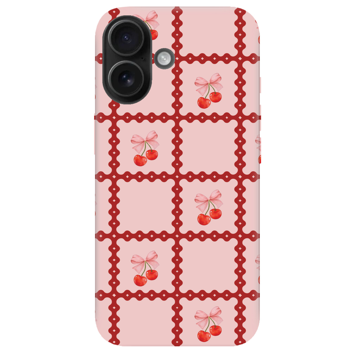 Чехол для Apple iPhone 16 Вишни в сетке - фото 1 Чехол для Apple iPhone 16 Вишни в сетке - фото 1 - Чехлы для телефонов