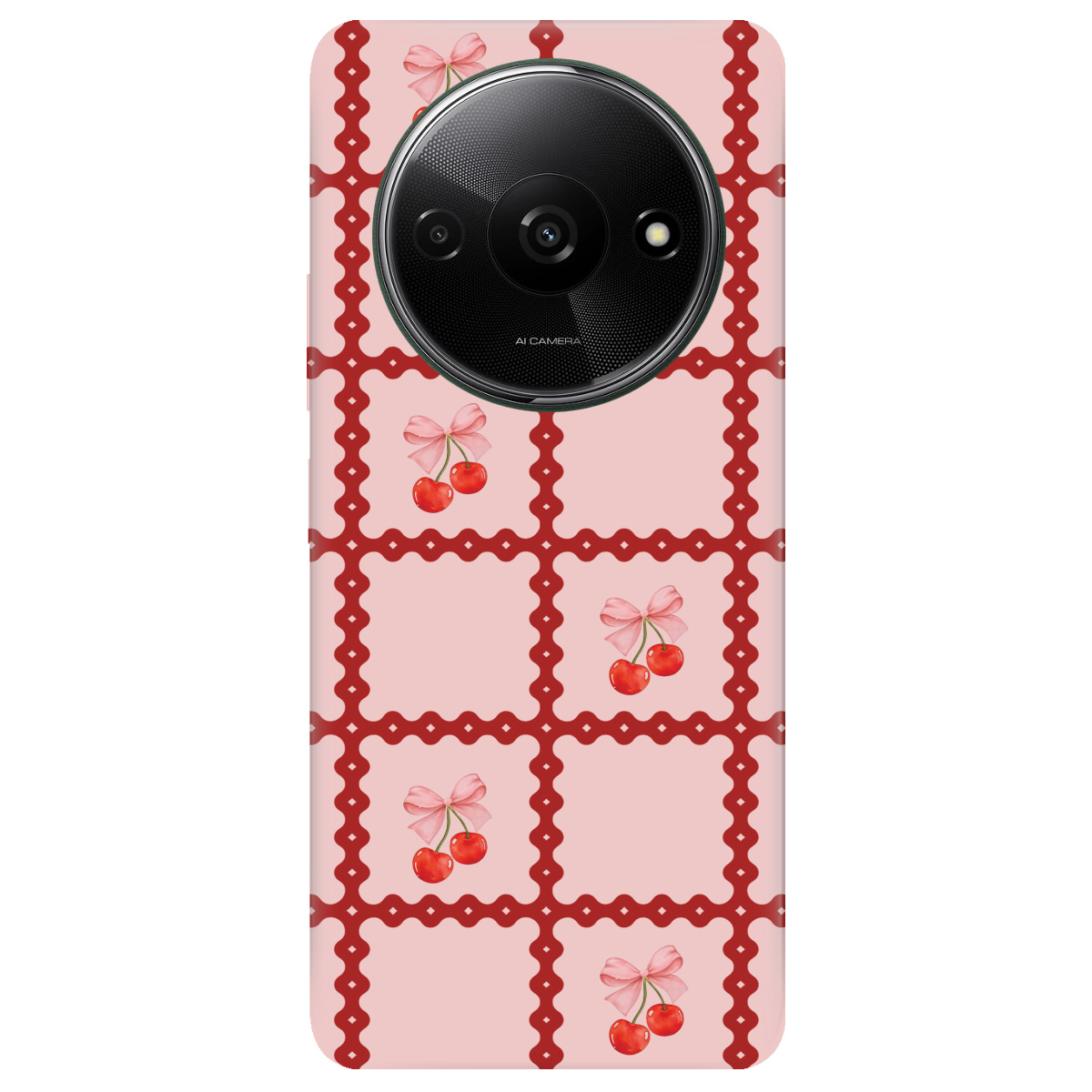 Чехол для Xiaomi Redmi A3 прозрачный Вишни в сетке - фото 1 Чехол для Xiaomi Redmi A3 прозрачный Вишни в сетке - фото 1 - Чехлы для телефонов