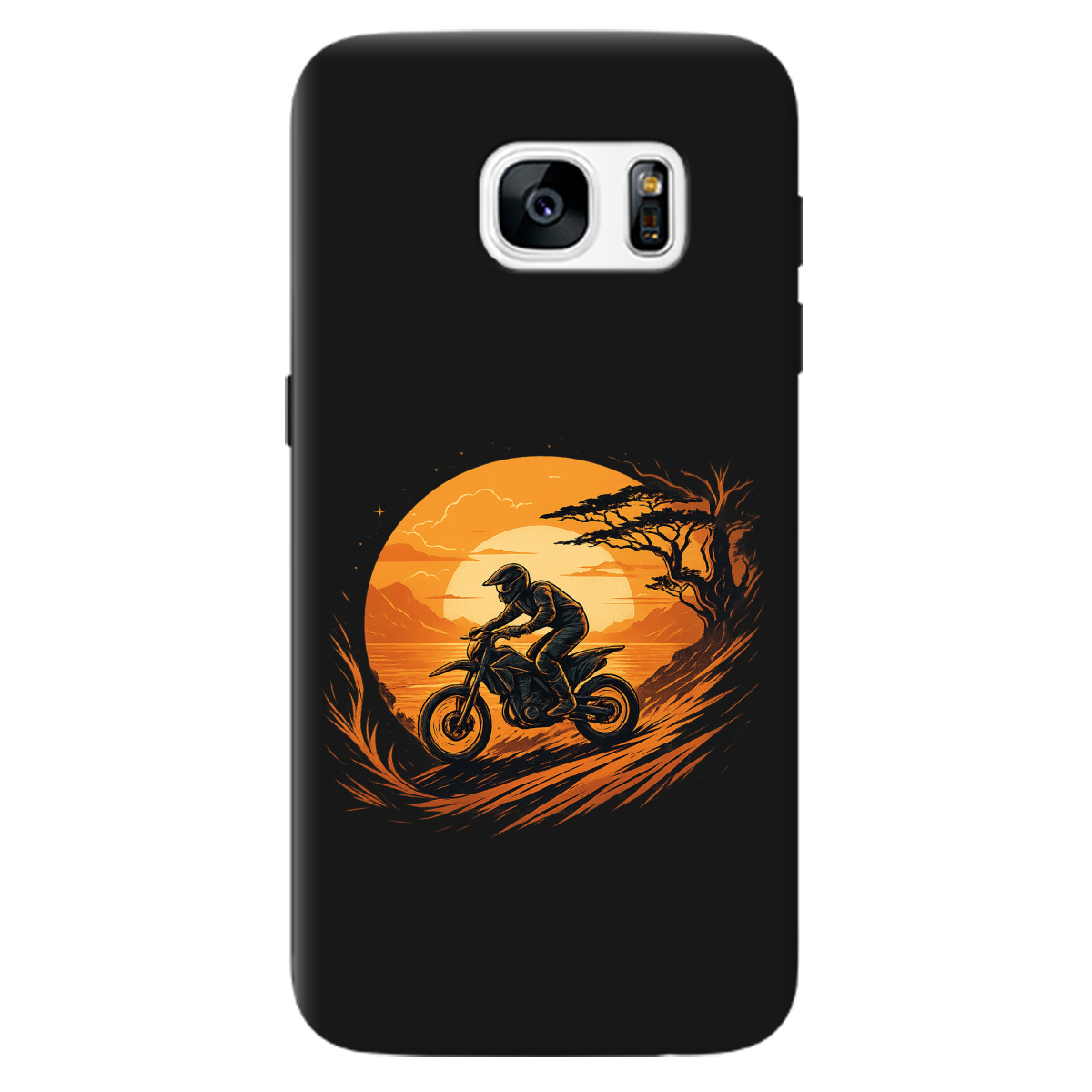 Чехол для Samsung Galaxy S7 черный матовый soft touch БайкПуть - фото 1 - Чехлы для телефонов