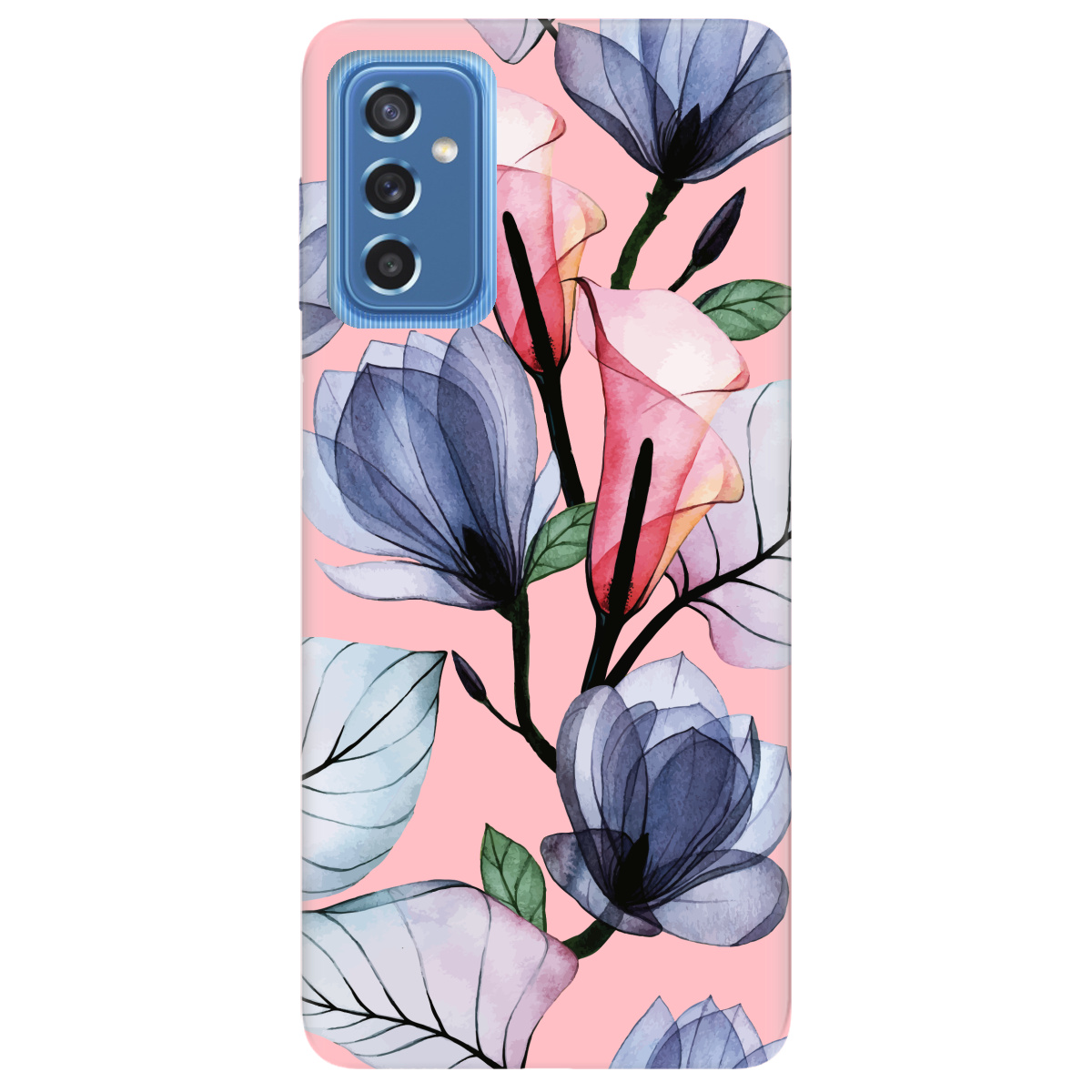 Чохол для Samsung Galaxy M52 ніжно-рожевий матовий soft touch Tropical flowers - фото 1 Чохол для Samsung Galaxy M52 ніжно-рожевий матовий soft touch Tropical flowers - фото 1 - Чохли для телефонів