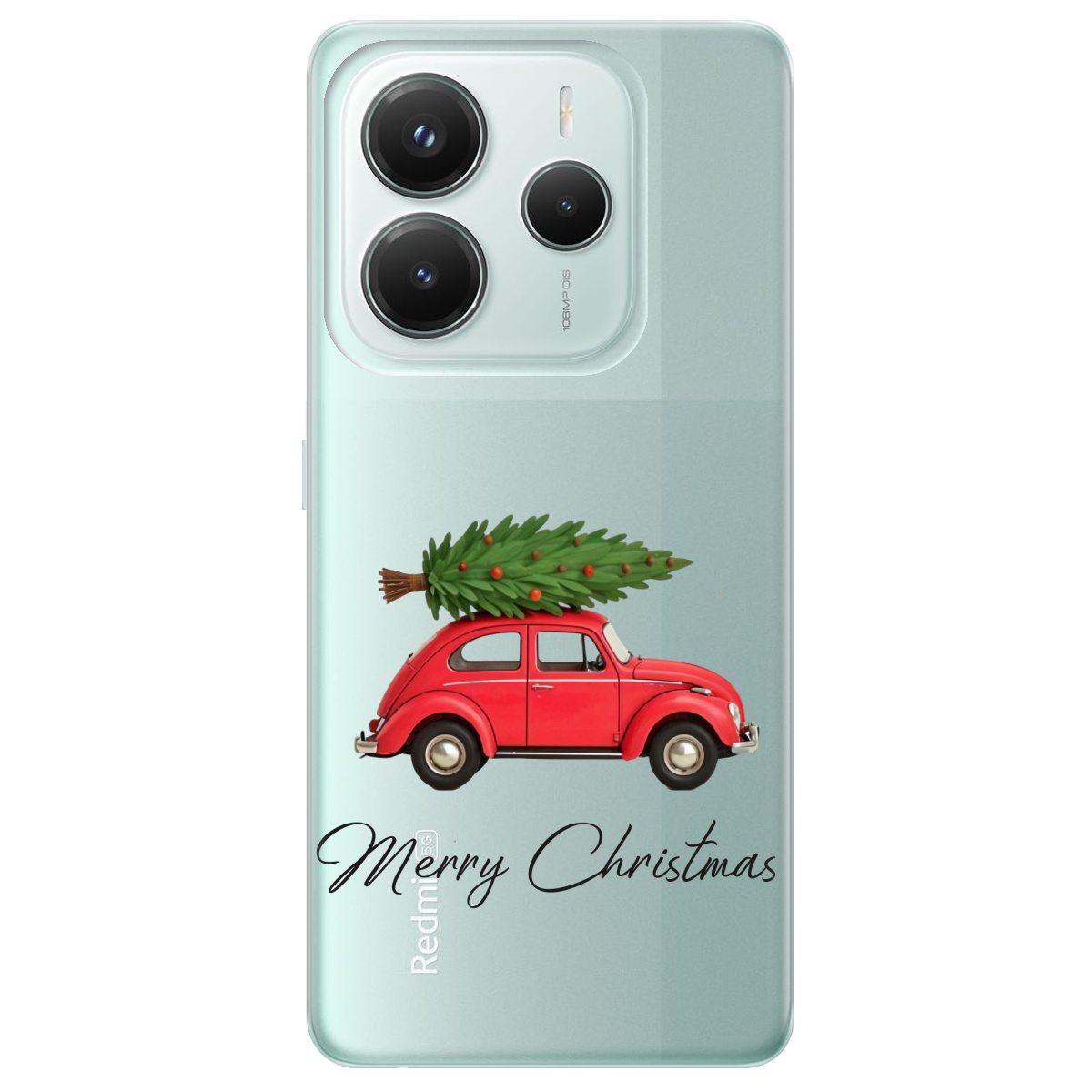 Чехол для Xiaomi Redmi Note 14 5G прозрачный Christmas on Wheels - фото 1 - Чехлы для телефонов