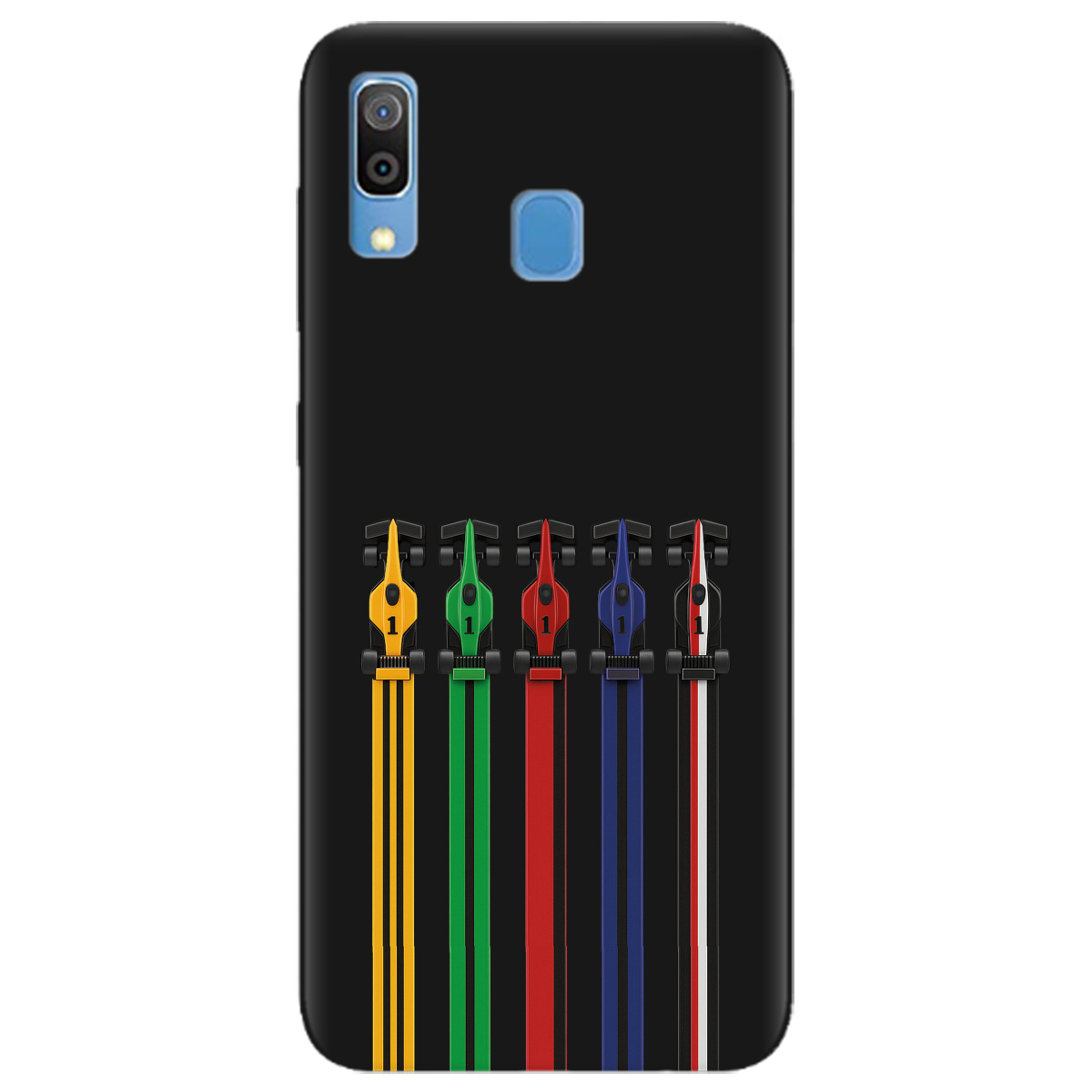 Чехол для Samsung Galaxy A30 черный матовый soft touch Рев двигателей - фото 1 - Чехлы для телефонов